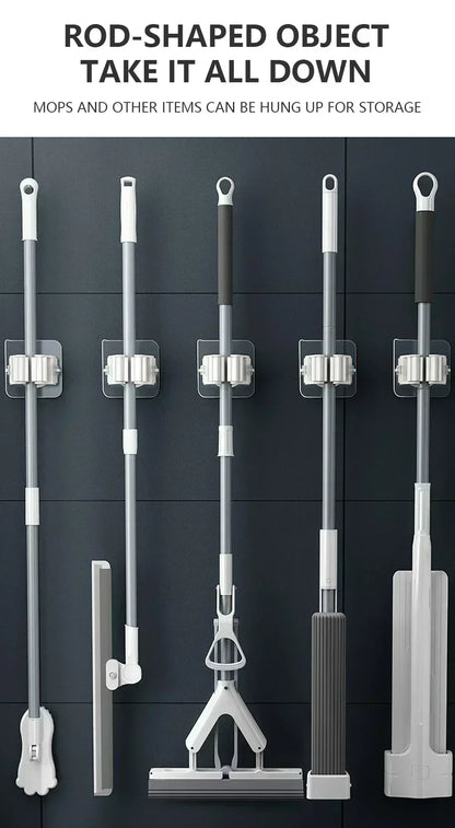 Self-adhesive Mop Holder Broom Stand Wall Mounted Mop Support Sweeping Brush Hook Storage Organizer Bathroom Kitchen Accessories
