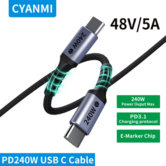 CYANMI USB C 240W Super Charging Cable For iPhone 15 Plus Promax Type C To USB Type C Wire Cable 5A For Macbook iPad Data Cord