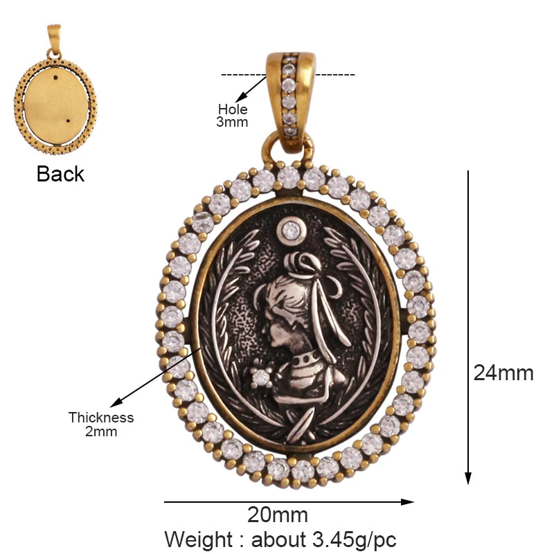 Antique Gold Bronze Beauty Portrait Knight Angel Goddess Coin Medallion Charm Pendant,Necklace Jewelry Accessories Supplies M64