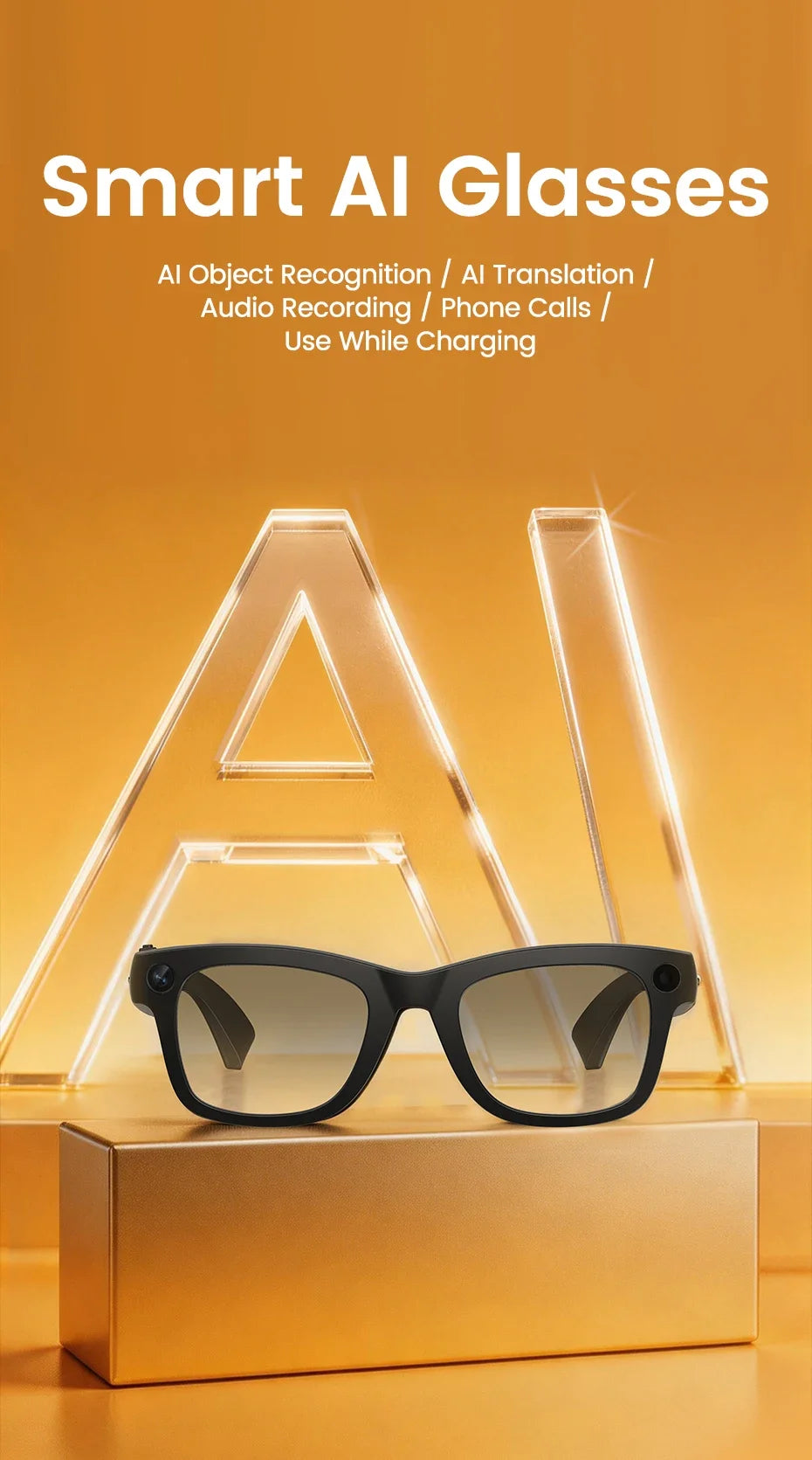 2026 New Smart Glasses 800W HD Camera AI All Things Recognition Recording and Video Calling Real-time Translation Smart Glasses