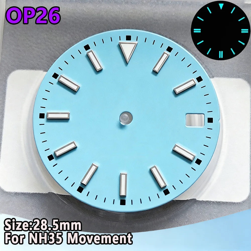 28.5mm NH35 Watch Dial Luminous Dials Single Calendar Dial Suitable For NH35 Movement Can Support DIY Dial Customization Logo