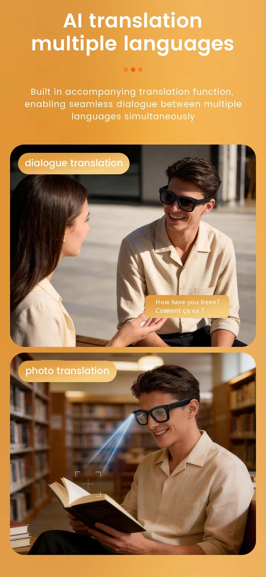 2026 New Smart Glasses 800W HD Camera WIFI Transmission Anti-shake Video Recording AI Translation Music Wireless Call Sunglasses