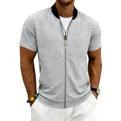 2026 American Summer Men's Stand Collar Thin Sports Short Sleeve Flight Zipper Baseball Jersey Jacket