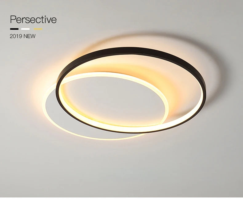 Modern Minimalist Led Ceiling Lamp For Bedroom Black White Design Ring Chandelier Living Room Study Loft Smart Light Fixtures