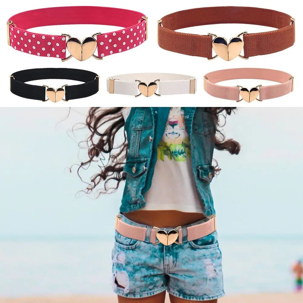 2022 Children Stretch Belts Girls Multicolor Adjustable Elastic Waist Belts with Heart Shape Buckle Waistband Accessories