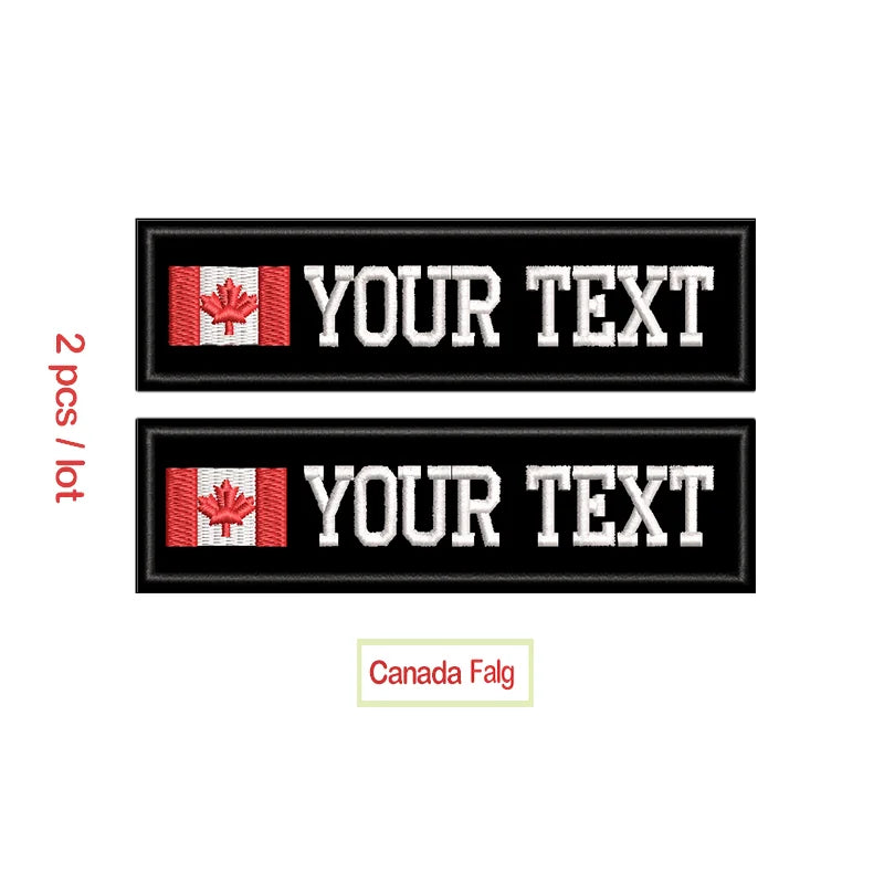 Custom Name Embroidery Patch Army Black Patches US Brazil France UK Country Flag Personalized For Jacket, Bag, Coat; 2 Pcs/ Lot