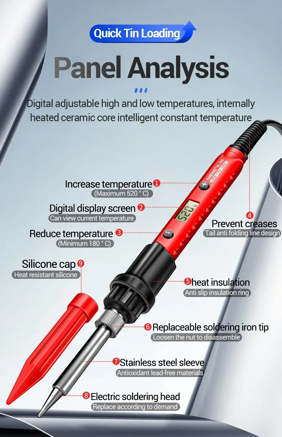 Digital Display Electric Soldering Iron ANENG SL105 Adjustable Temperature EU/220V US/110V Portable Kit Weld Solder Repair Tools