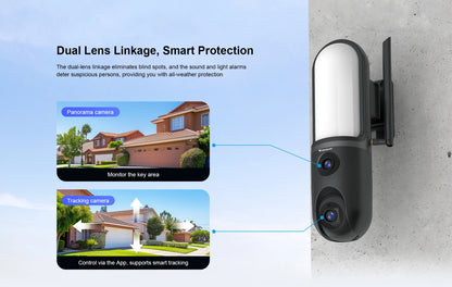 Kamera uliczna OKAM PRO 2w1, HD 6MP, Wi-Fi, CCTV, dwuobiektywowa kamera zewnętrzna, wodoodporna, śledzenie ruchu, noktowizor, PTZ