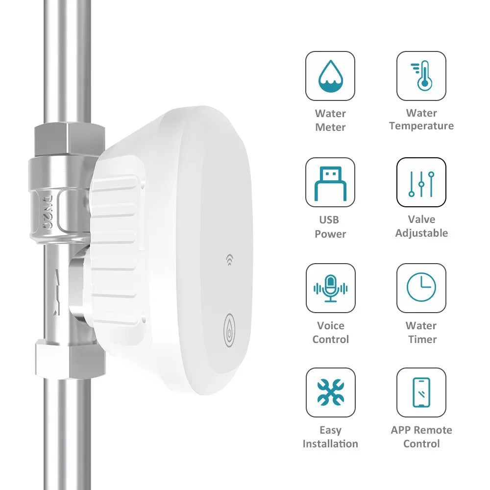 Zigbee Or WiFi Tuya Smart Water Valve Water Meter Water Flow Rate Consumption Temperature Display Smart Life Control Irrigation