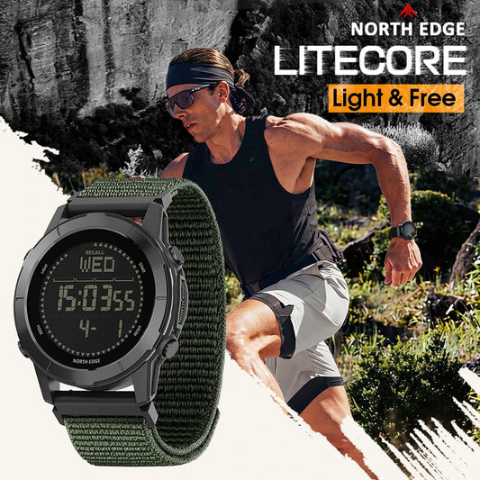 NORTH EDGE 2026 LITECORE Men's Digital Watch Sports Super Light Outdoor Compass Pedometer Waterproof 50M Electronics Wristwatch