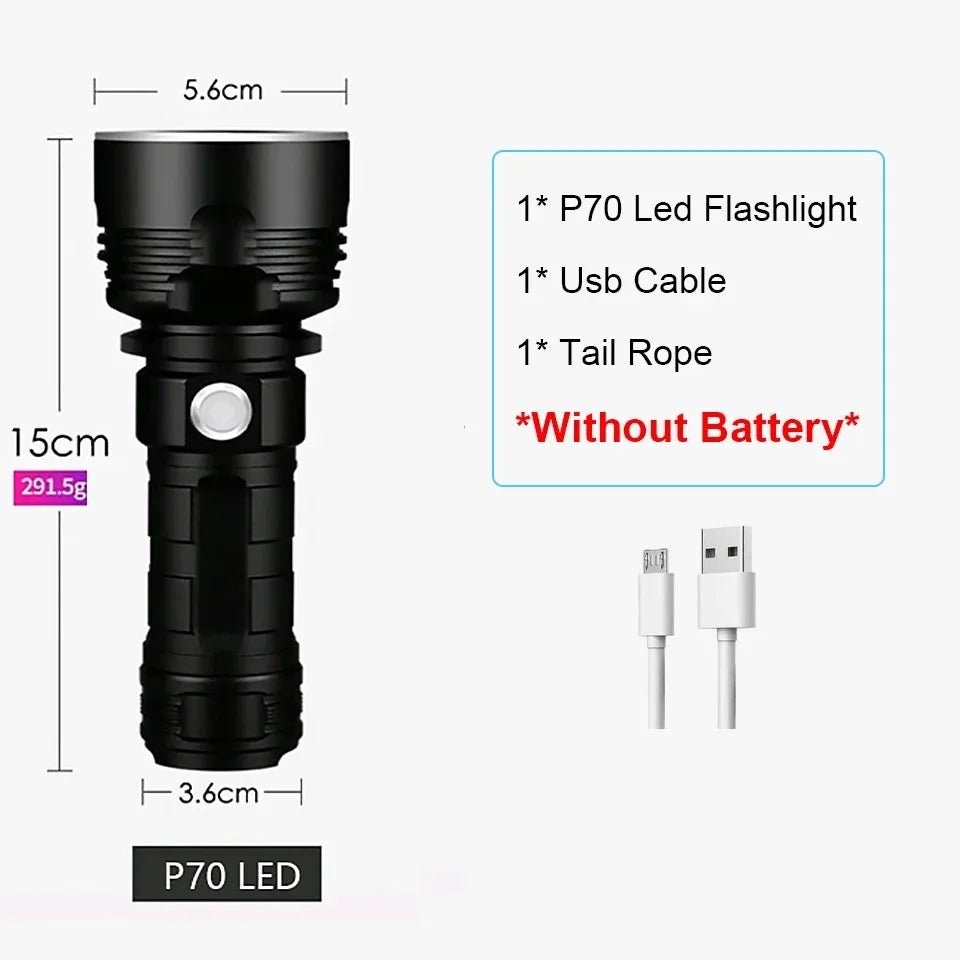 Tactical Torch High Power XHP70 LED Flashlight USB Rechargeable Lantern Waterproof Lamp Ultra Bright Lantern For Camping Outdoor