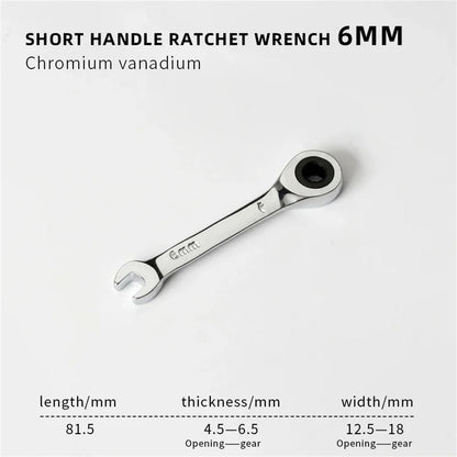 1Set 6mm-19mm Reversible Combination Stubby Single Wrench Stubby Combination 72 Tooth Ratchet Socket Spanner Nut Repair Tools