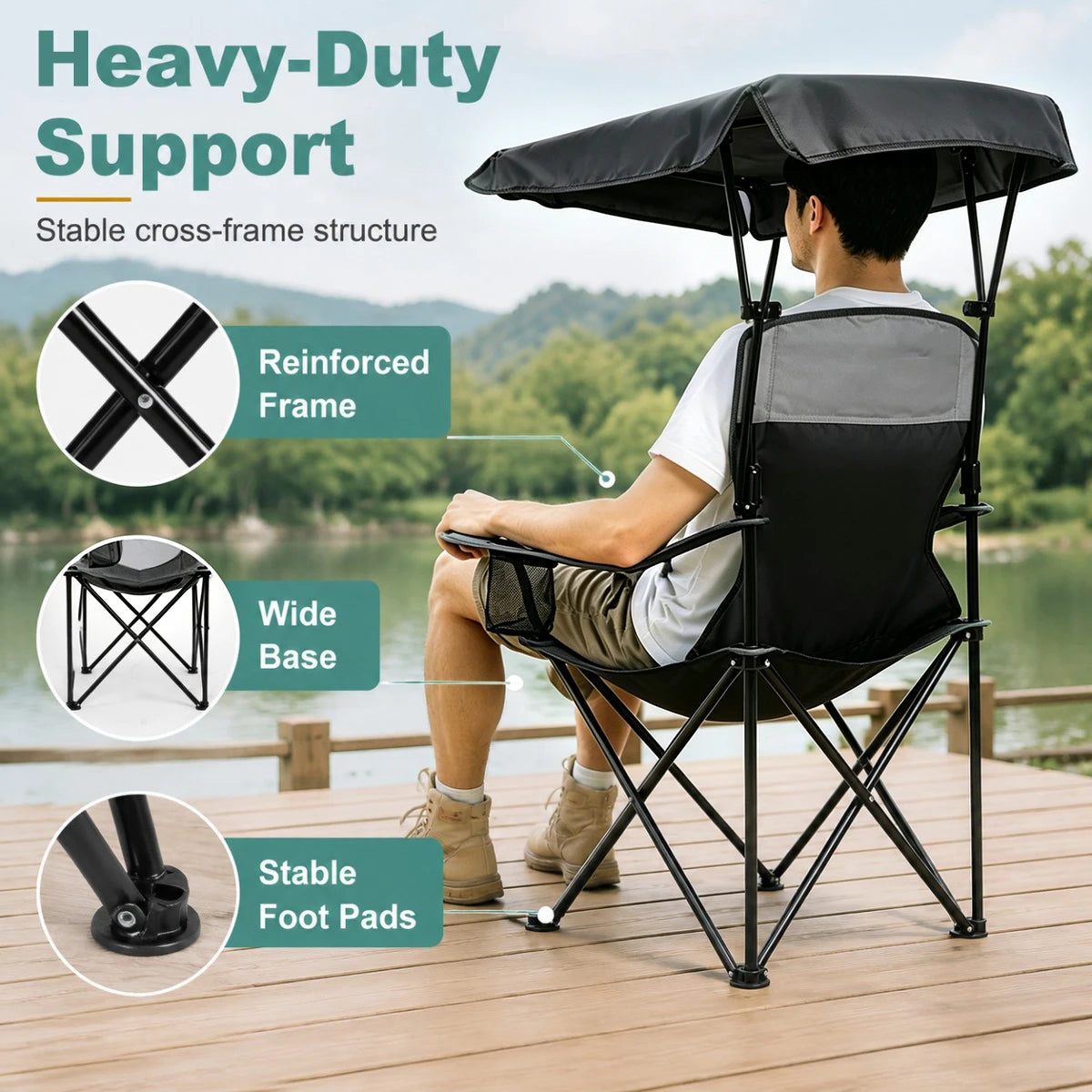 Camping Chair with Canopy, Beach Chair with Shade,Portable,Lightweight Oversized for All, Easy to Open and Close Without Install