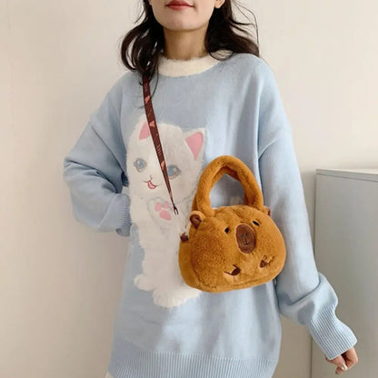 Large Capacity Capybara Plush Shoulder Bag Cartoon Capybara Handbag Unisex Capybara Handbag