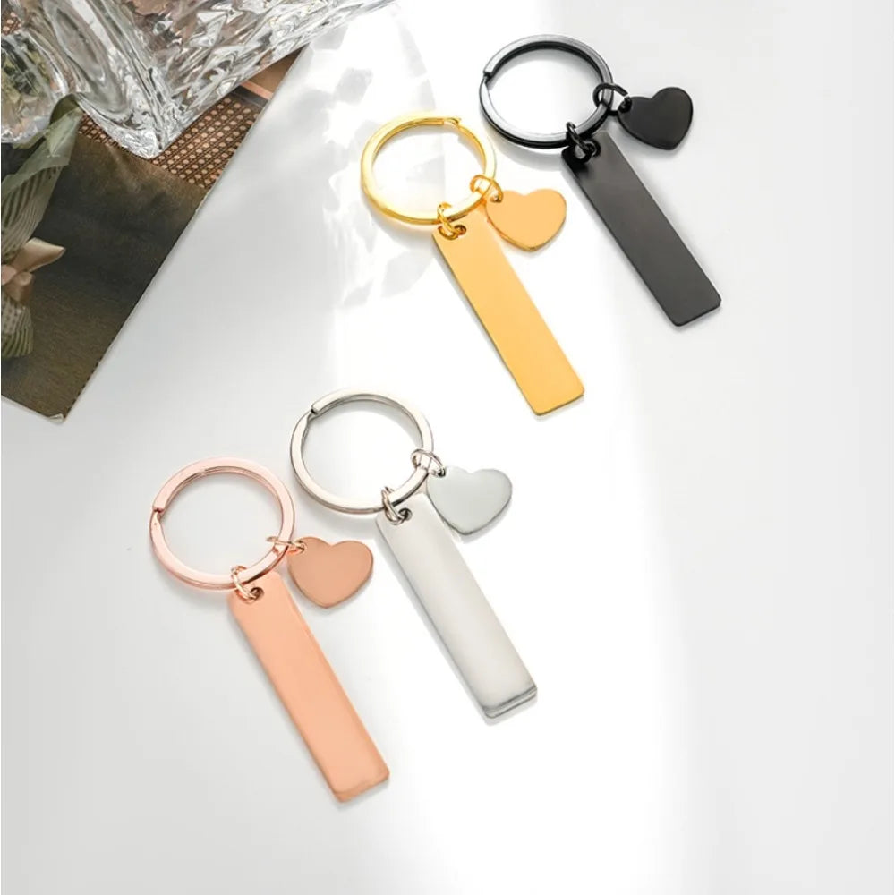 New Style Rectangular Hang Tag Metal Key Ring  Stainless Steel Custom Logo Name Keychain Engraved Laser Advertising Gift