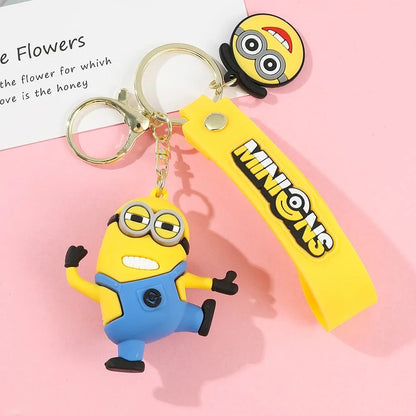 1/3/7/14PCS New Popular Anime Minions Keychain Cartoon PVC Children Toy Gift Cute Key Ring School Bag Pendant Car Key Chain