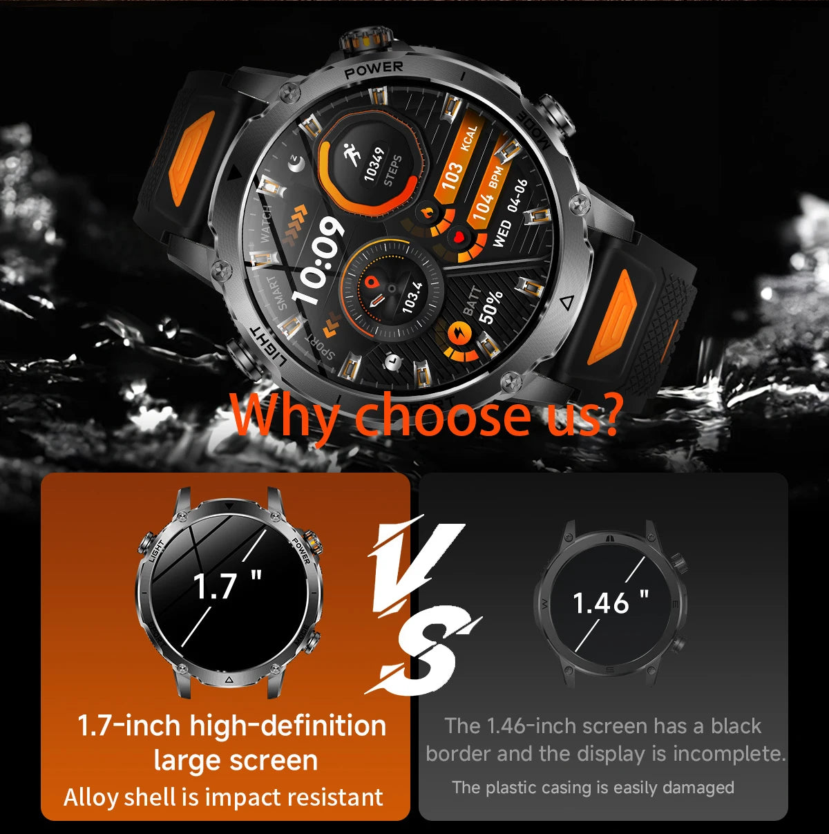 Smartwatch LIGE 2026 wojskowy, bateria 1400mAh, dla mężczyzn, latarka zewnętrzna, wodoodporność IP68, pulsometr, połączenia Bluetooth, bransoletka sportowa