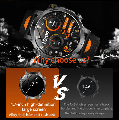 Smartwatch LIGE 2026 wojskowy, bateria 1400mAh, dla mężczyzn, latarka zewnętrzna, wodoodporność IP68, pulsometr, połączenia Bluetooth, bransoletka sportowa
