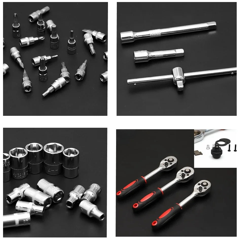 Krachtige 46pcs/set Carbon Steel Combination Set 1/4" Wrench Socket Spanner Screwdriver Household Motorcycle Car Repair Tool