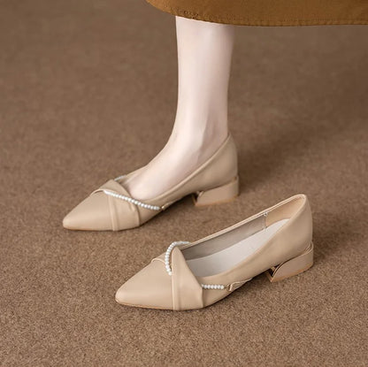 2026New spring and summer large-size elegant white high-heeled shoes for women, with thin heels and pointed toes, slip-on casual