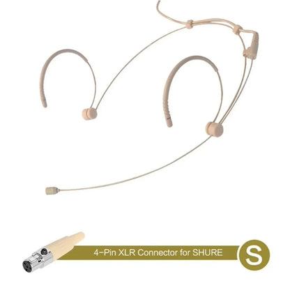 Beige Headset Mic Wireless Double Earhook Headworn Microphone 3.5mm 3 Pin Amplifier Voice Speaker Microphone Accessories