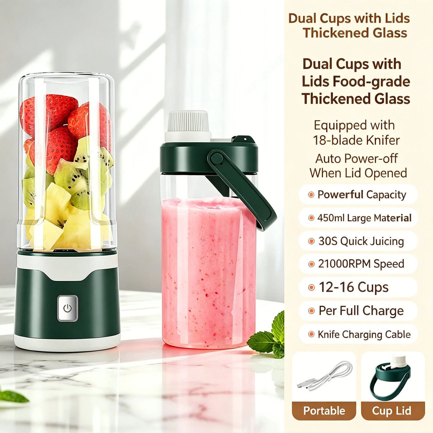 18 Blades Juicer Portable USB Blender Electric Travel 400ML Juicer Cup For Smoothie Milkshake Outdoor Kitchen Mini Mixer Tool