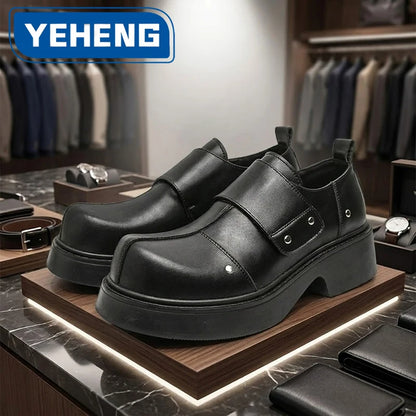 Chic Luxury Punk Men Monk Strap Dress Shoes Designer Leather High-Heel Platforms Commuter Loafers Party Prom Club Stage Footwear
