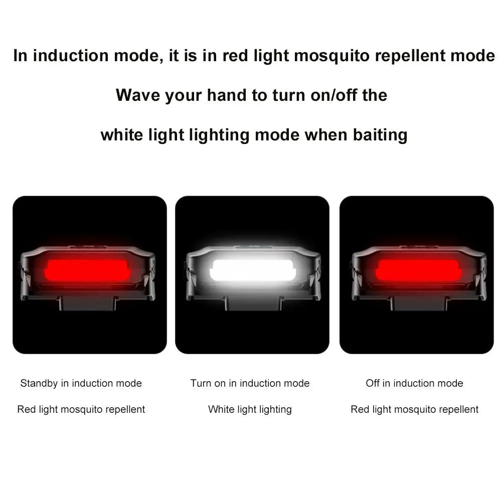 Motion Sensor LED Hat Clip Light, Rechargeable Waterproof Headlamp with Red Light for Night Fishing & Camping
