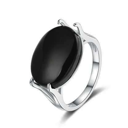 S925 Sterling Silver Natural Large Black Agate Stone Ring 13*18mm Oval Shape Vintage Black Rings Fine Jewelry For Men