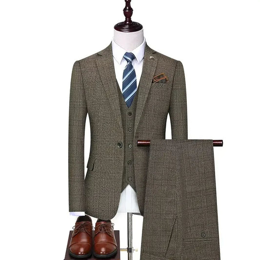 Linen Suit (Blazer+ Pants) Men's Fashion Hosts British Style Work Business Wedding Casual Art Style Elegant Gentleman Suit M-5XL