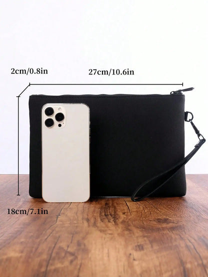 Business Simple Bag Fashion Casual Ultra-Thin Portable Zipper Wristlet Bag Cell Phone Bag Handbag Armpit Bag Men's Clutch Bag