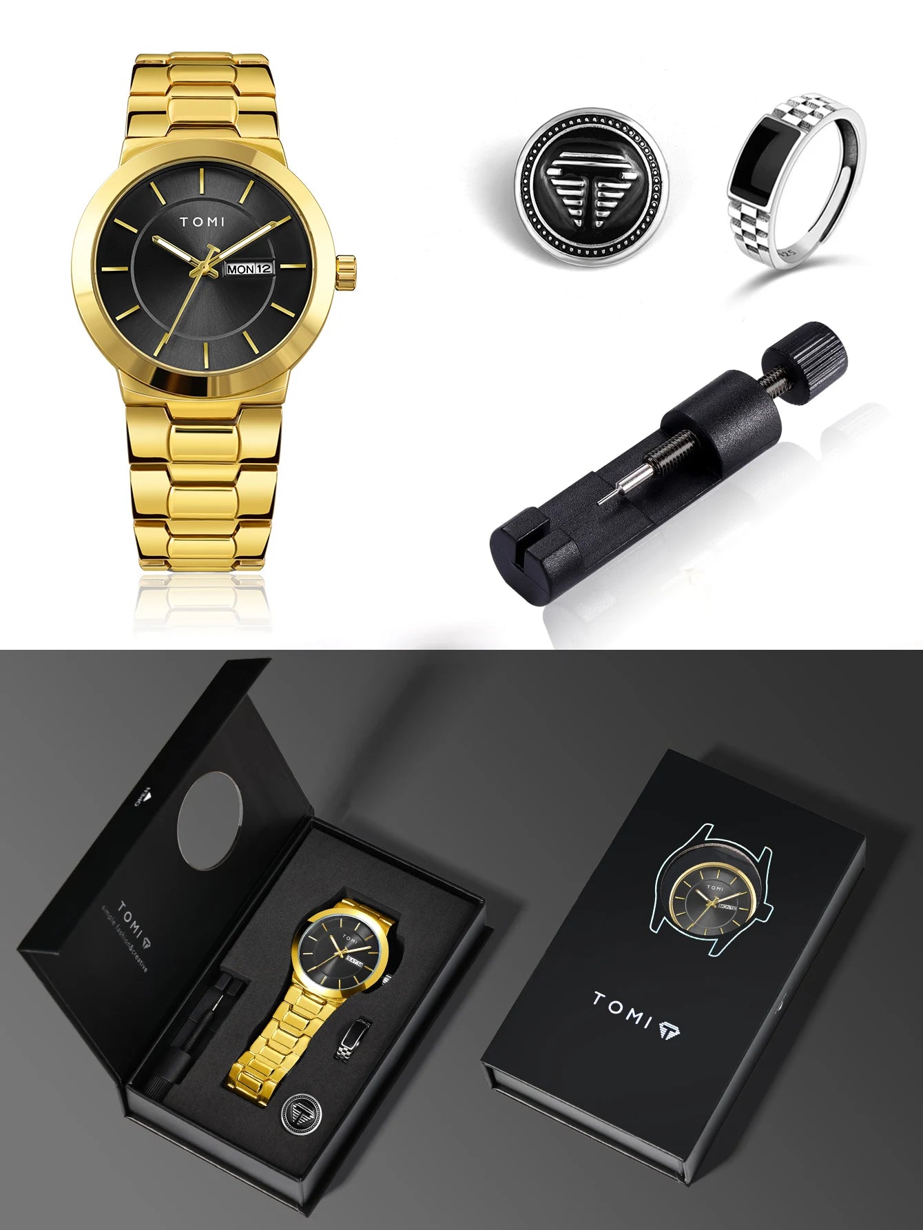 TOMI Luxury Business Men's Watch Gift Box Set Lapel Box Trendy Simple Multi-functional Quartz Watch Men's Watch Christmas