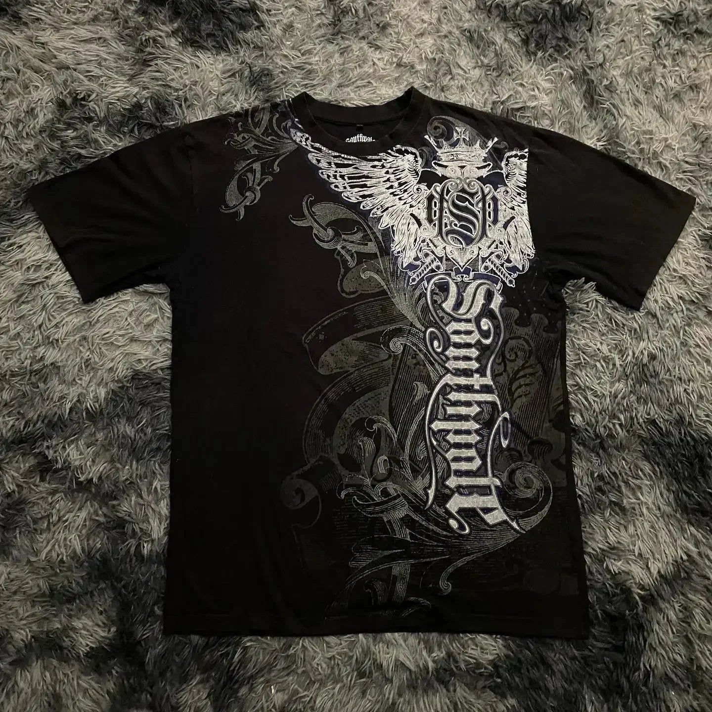 imited Stock Men's Harvester Skull T-Shirt Gothic Wings Cross Print  Vintage Streetwear Soft Breathable FabricL