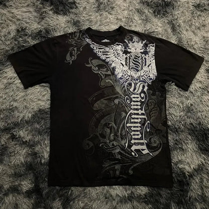 imited Stock Men's Harvester Skull T-Shirt Gothic Wings Cross Print  Vintage Streetwear Soft Breathable FabricL