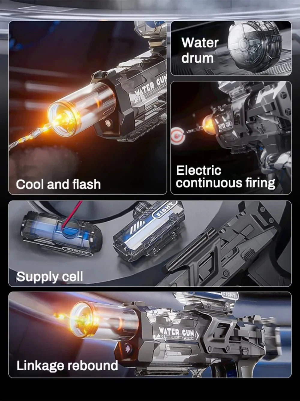 Lighting Electric Water Gun Continuous Water Spraying High-pressure Powerful Water Gun Children's Outdoor Game Toy Festival Gift