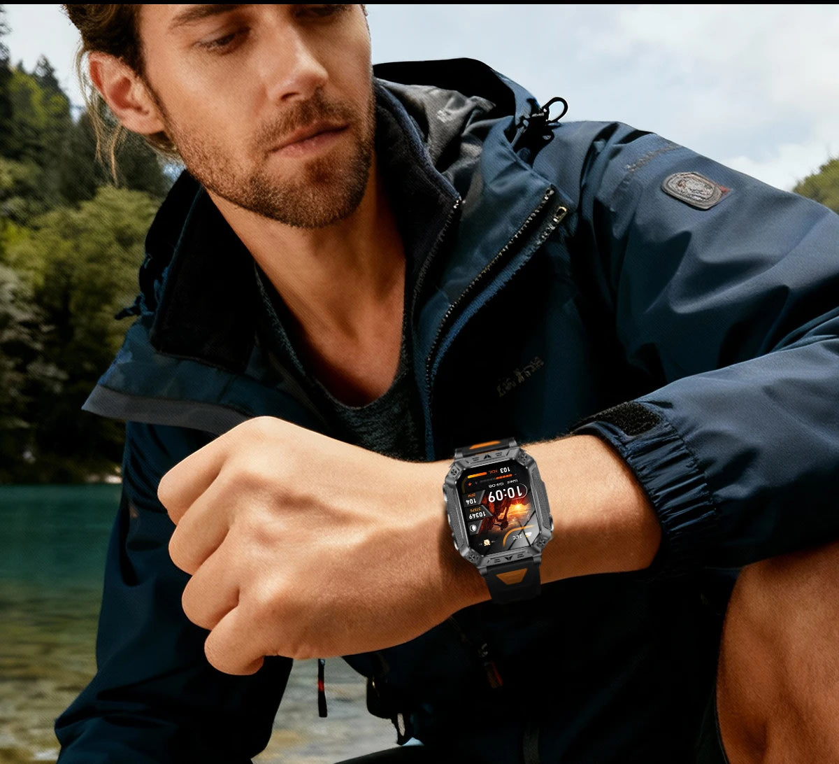 LIGE Wojskowy Inteligentny Zegarek 2.01'' Ekran HD Outdoor Sportowy Męski Zegarek SOS Czerwony Alarm Migająca Latarka Monitor Zdrowia Smartwatch