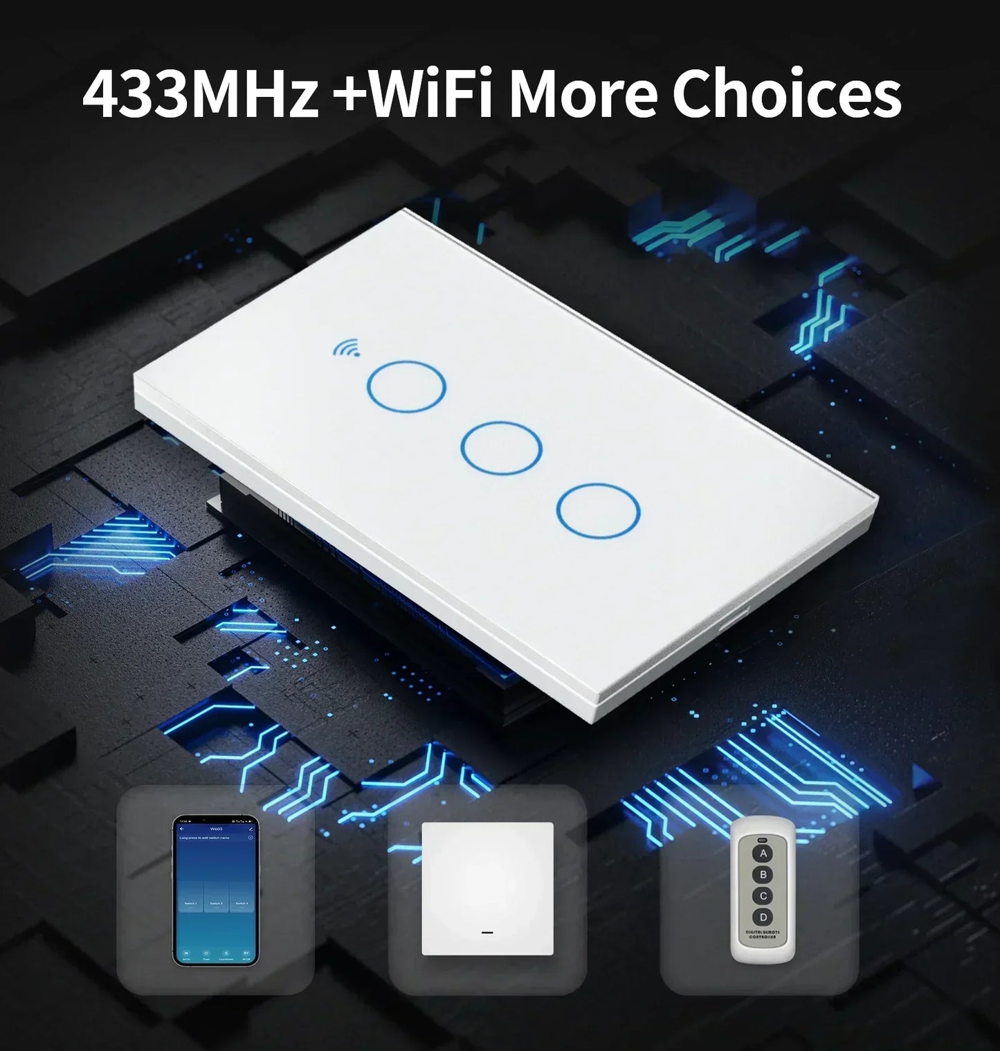 TNCE Tuya WiFi/Zigbee Smart Switche Neutral Wire/No Neutral Wire Required 1/2/3/4 Gang Touch Switch Work With Alexa Google Home