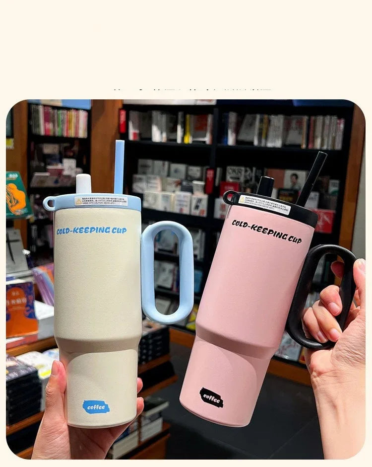 JUSTINLAU 750ml Insulated Cup Ice Tumbler 316 Stainless Steel Thermal Cups With Straw & Handle Cold Hot Outdoor Travel Car Cup