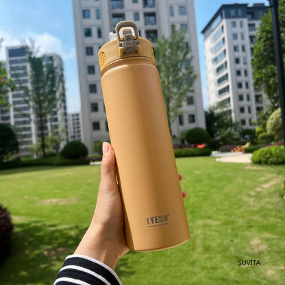 TYESO 600/750ml Thermos Water Bottle with Straw, Stainless Steel Car Thermal Sports Cup, Keeps Cold & Heat Travel Mug