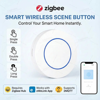 ZigBee Scene Switch Wireless Remote Push Button Controller Battery Powered Automation App Control With Ewelink Z2M Need Gateway