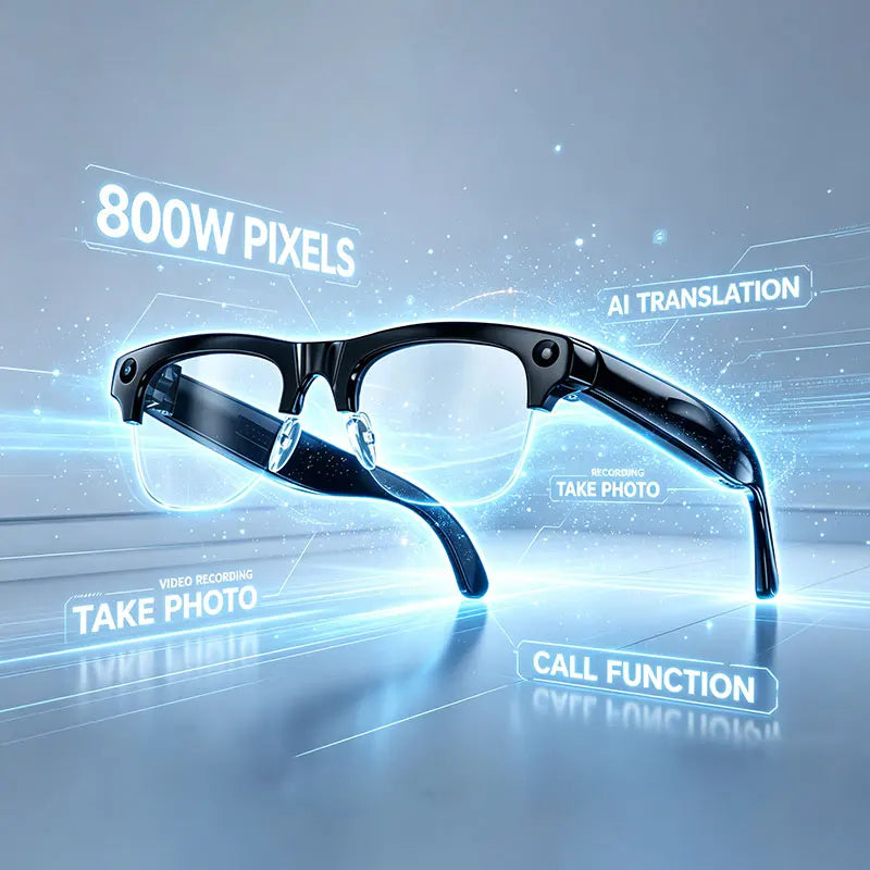 Semi-frame 1200W Pixel Camera Glasses with AI Voice Translation Smart Bluetooth Features Includes 3 Lense Travel Office