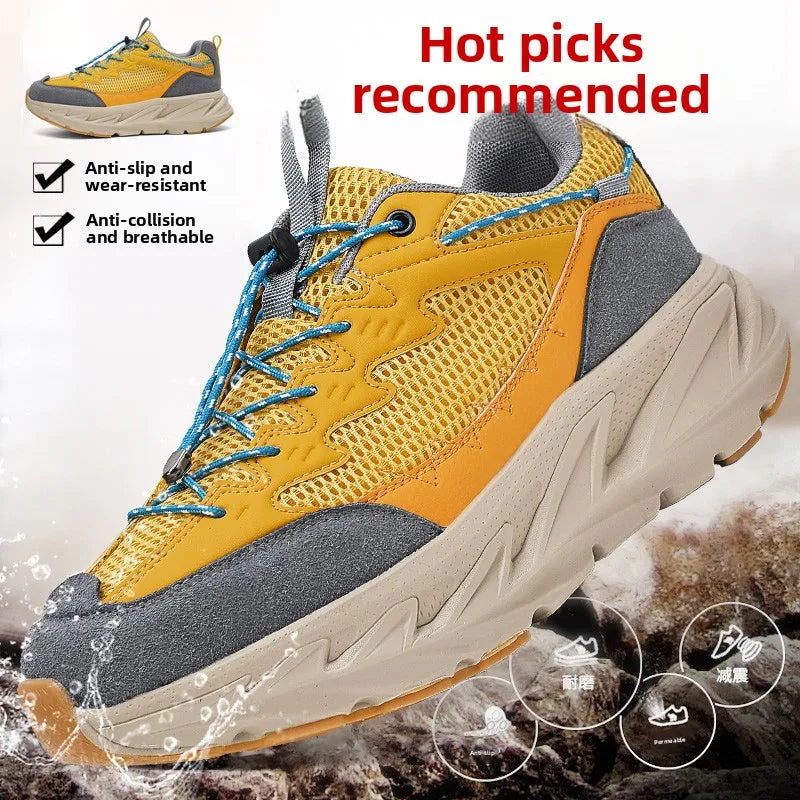 Men's Hiking Shoes Breathable Mesh Leather Upper Non-slip Rubber Sole Outdoor Casual Trekking Walking Shoes Size 39-45