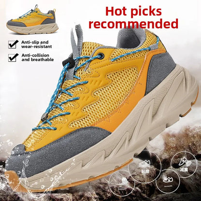 Men's Hiking Shoes Breathable Mesh Leather Upper Non-slip Rubber Sole Outdoor Casual Trekking Walking Shoes Size 39-45