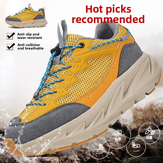 Men's Hiking Shoes Breathable Mesh Leather Upper Non-slip Rubber Sole Outdoor Casual Trekking Walking Shoes Size 39-45
