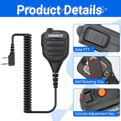 ABBREE AR-850 Walkie Talkie Handheld Heavy Speaker  Adjustable Speaker Mic Shoulder Microphone for BaoFeng UV-5R UV-13 PRO UV-16