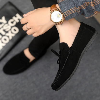 Summer Leather Loafers For Men Moccasins Comfy Faux Suede Casual Shoes Man Slip-on Shoes Breathable Non-slip Men's Driving Shoes