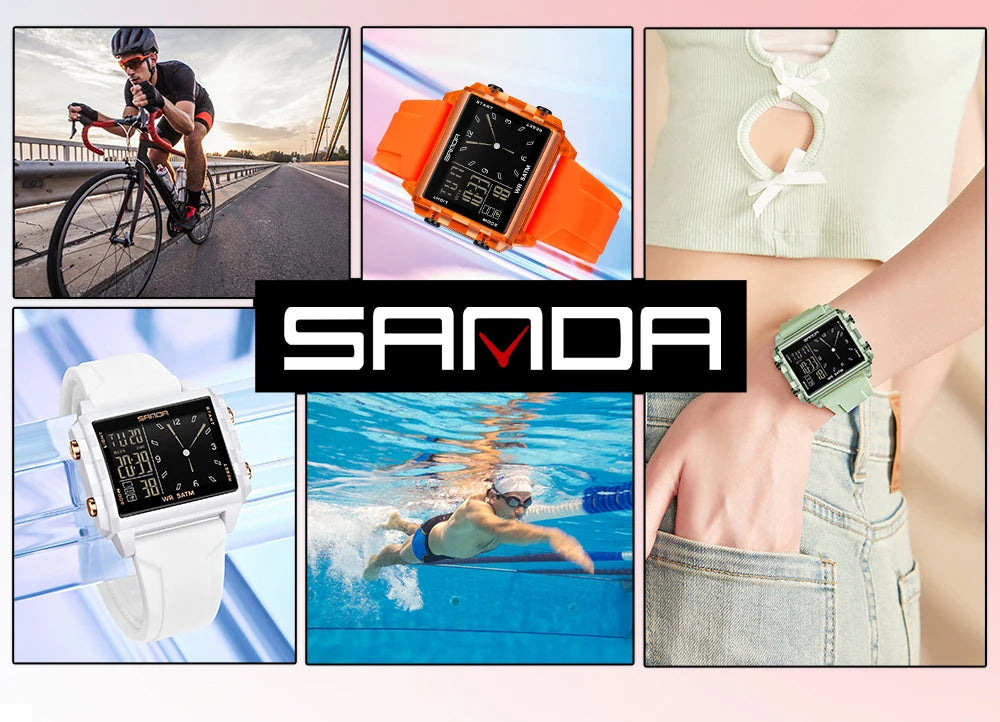 SANDA 6273 Fashion Electronic Watches for Man Luminous Calendar Waterproof Clock Outdoor Sports Casual Ladies Digital Wristwatch