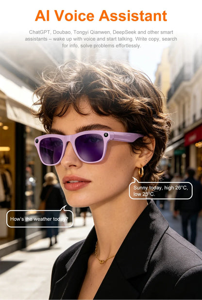 Lenovo AI Smart Shooting Glasses 800W HD Camera Wireless Bluetooth Calling Translation For Men Women Sunglasses With 3 Lenses