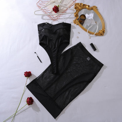 Elegant Hot Sexy Lingerie See Through Bodysuit Half Dress 2PC Set Seductive Splicing Party Queen Costume Erotic Underwear