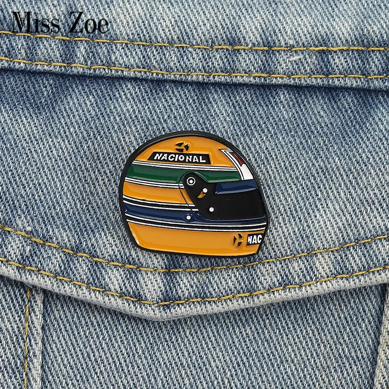 Racing Driver Enamel Pins Custom Brazil Racing Legend Helmet Brooches Lapel Badges Clothes Funny Jewelry Gift for Kids Friends